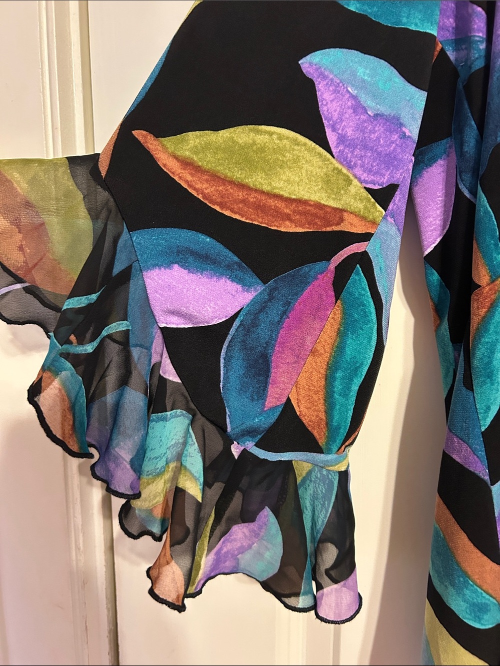 Susan Graver Multicolor Leaf-Print Ruffle-Sleeve Tunic - Picture 3 of 5